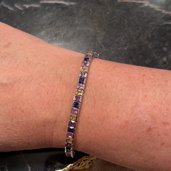 8ct created rainbow sapphire tennis bracelet - Picture 11 of 11